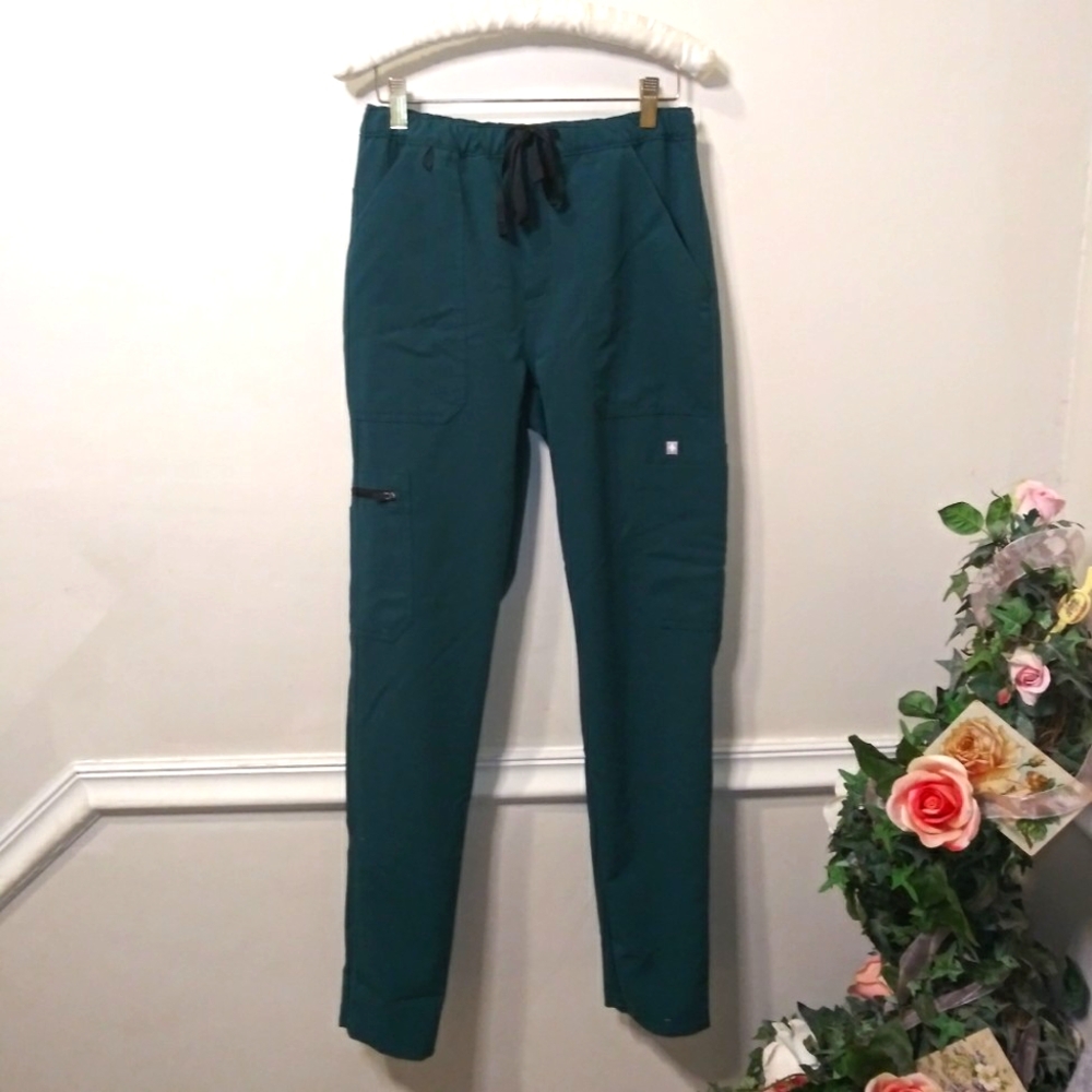 Figs Evergreen Women's Drawstring With Elastic Waist Zippered Skinny Scrub Pant - Picture 1 of 11